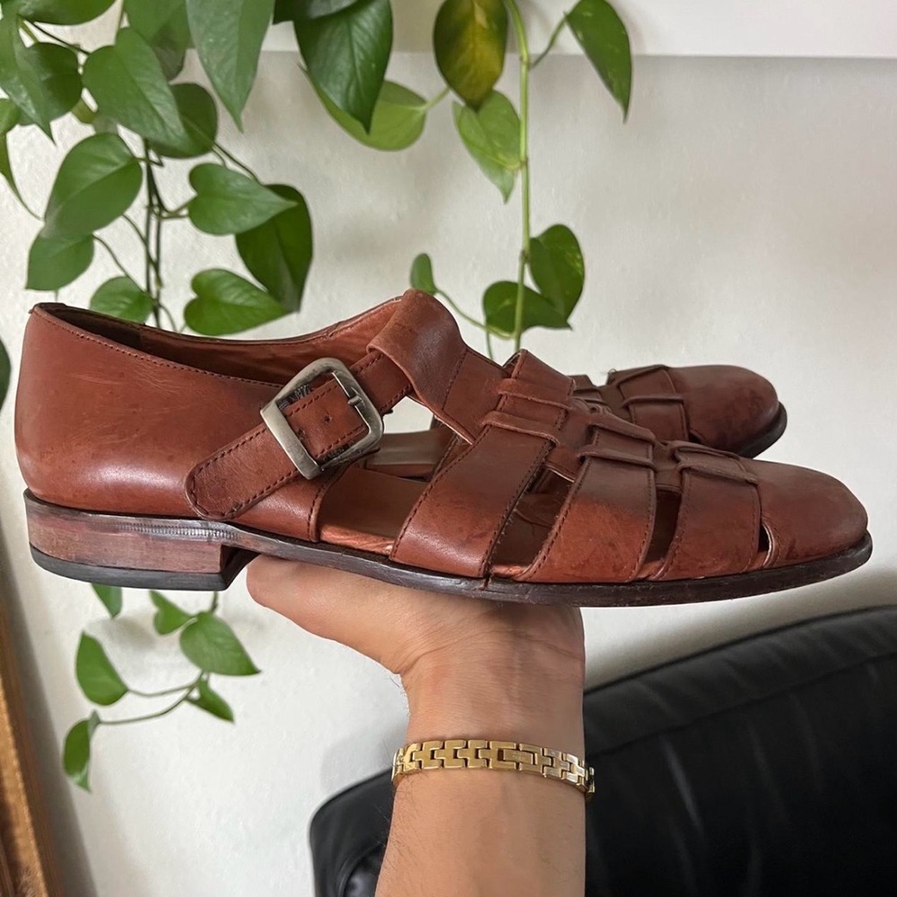 Vintage Italian Leather Brown Fisherman Style Men’s Shoes